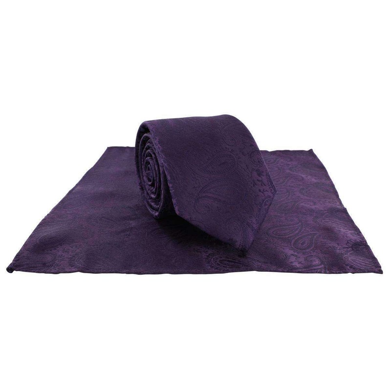 Michelsons of London Tonal Polyester Paisley Pocket Square and Tie Set – Purple