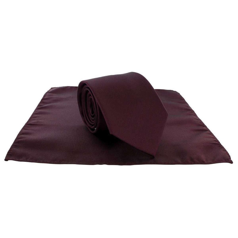 Michelsons of London Plain Polyester Pocket Square and Tie Set – Wine