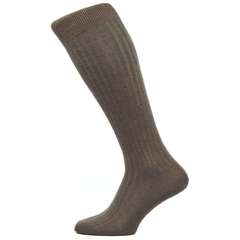 Pantherella Danvers Rib Over the Calf Cotton Lisle Socks – Dark Brown Mix