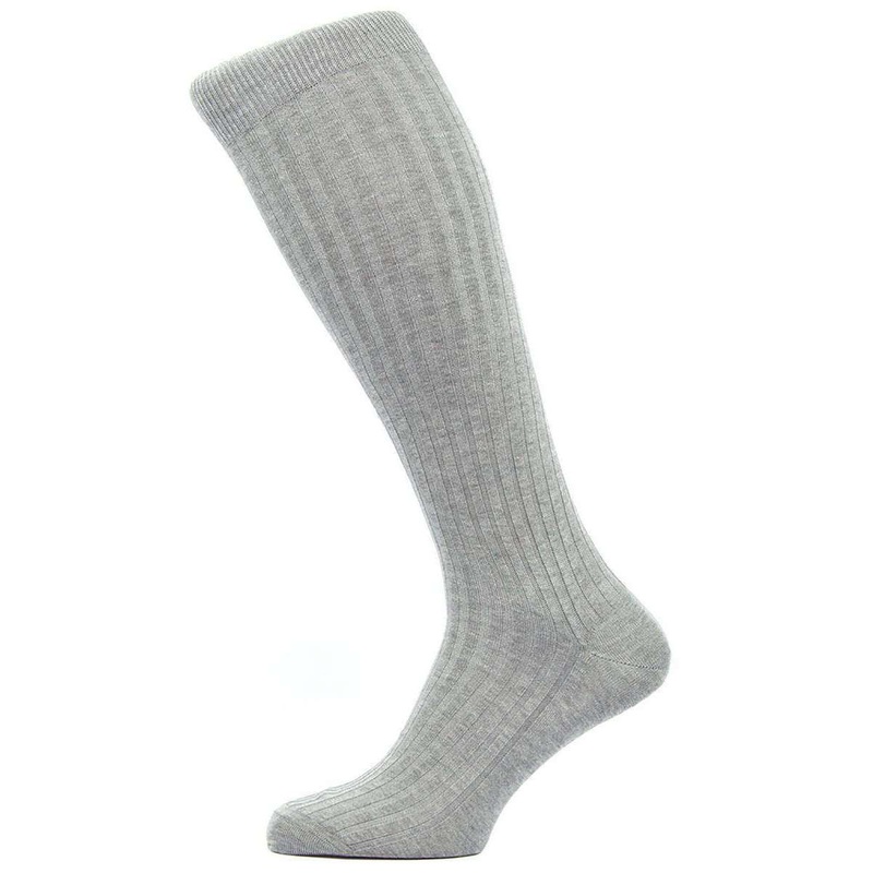 Pantherella Danvers Rib Over the Calf Cotton Lisle Socks – Mid Grey Mix
