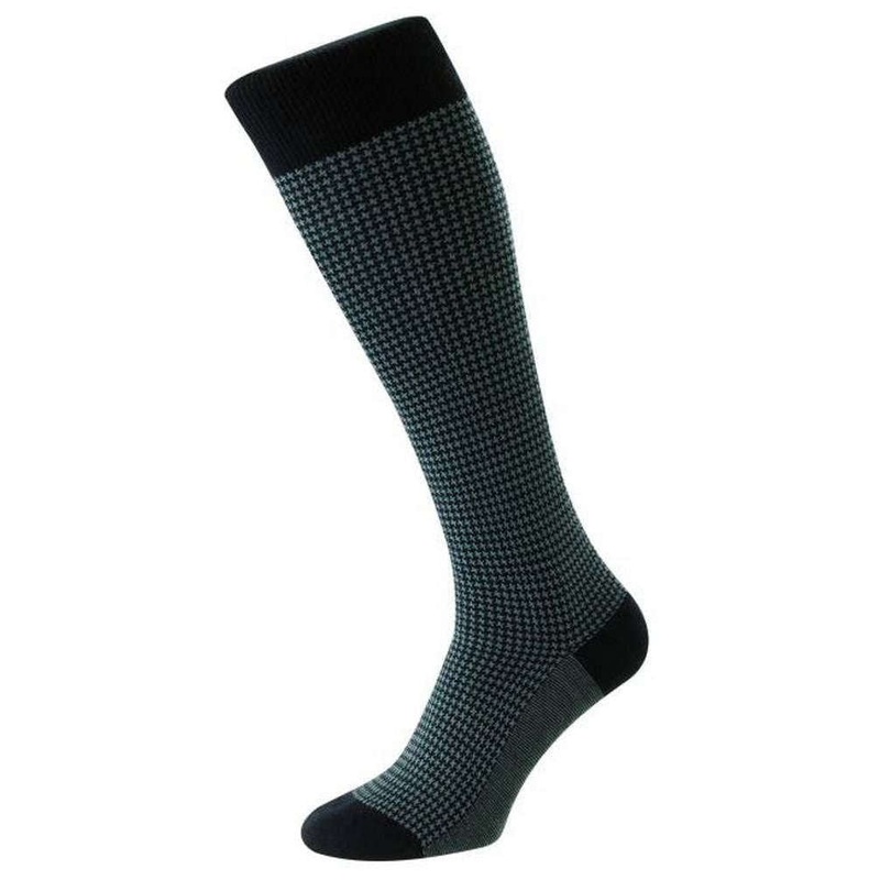 Pantherella Highbury Houndstooth Merino Royale Over the Calf Socks – Navy
