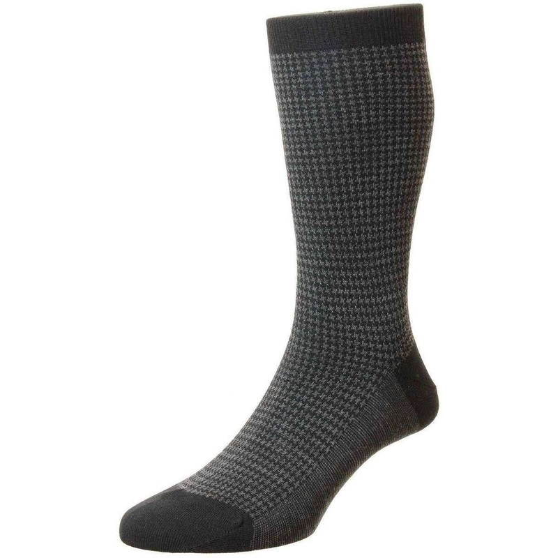 Pantherella Highbury Merino Wool Houndstooth Socks – Black