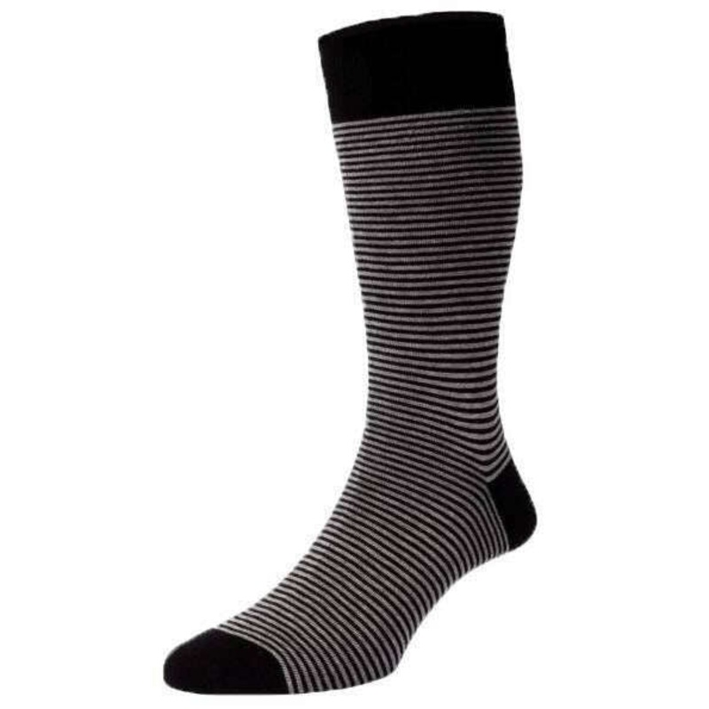 Pantherella Holst Stripe Comfort Top Egyptian Cotton Socks – Black
