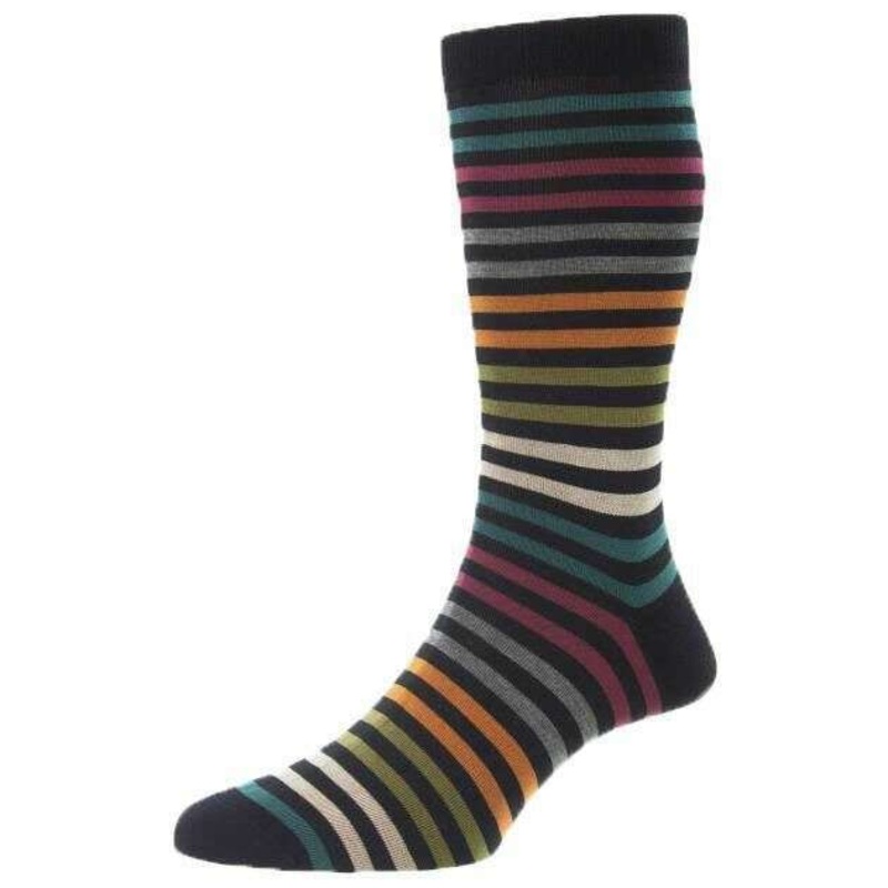 Pantherella Kilburn All Over Stripe Cotton Lisle Socks – Black
