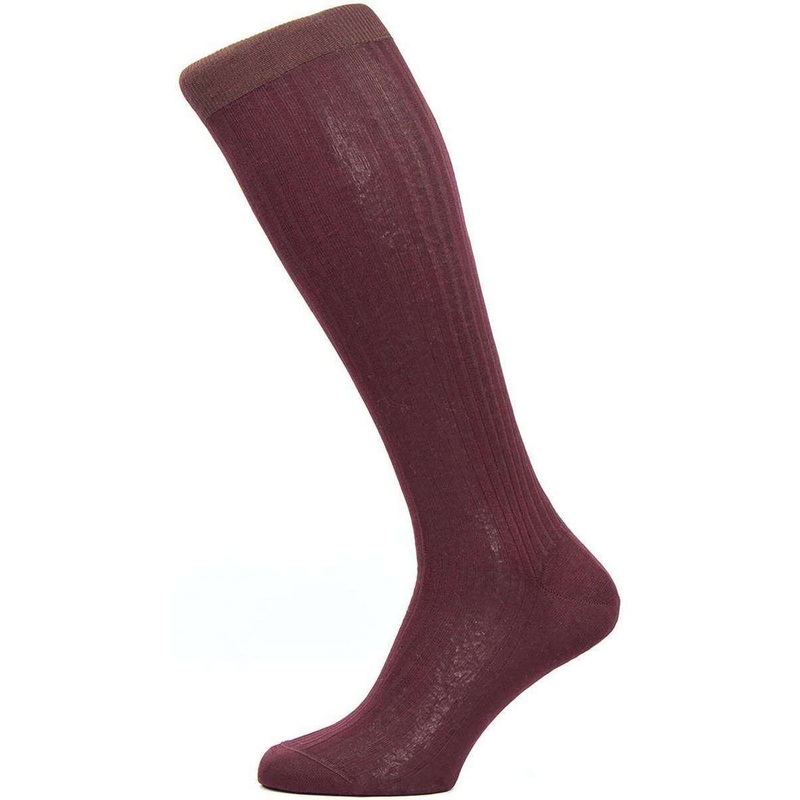 Pantherella Vale Rib Over the Calf Cotton Lisle Socks – Burgundy