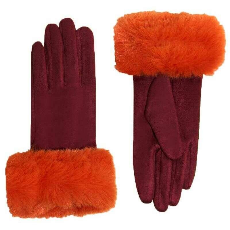 Powder Bettina Gloves – Burgundy/Tangerine Orange