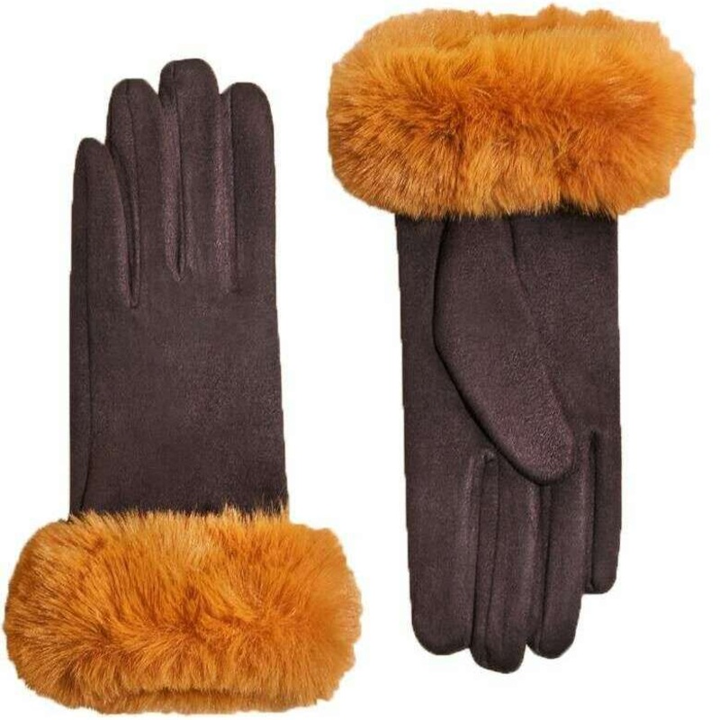 Powder Bettina Gloves – Chocolate Brown/Mustard Yellow