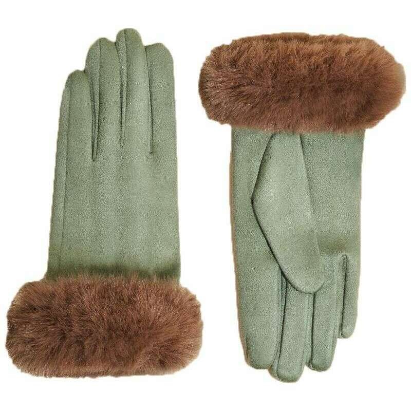 Powder Bettina Gloves – Sage Green/Teddy Brown