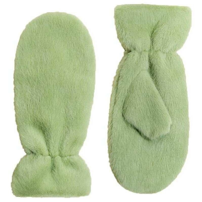 Powder Fluffy Teddy Mittens – Sage Green