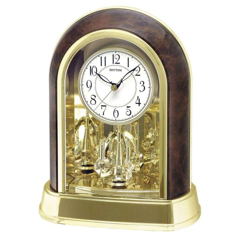 Rhythm Arched Wood Effect Mantel Clock – Gold/Brown