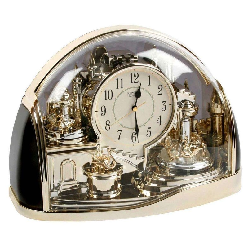 Rhythm Half Moon Arched Rotating Pendulum Mantel Clock – Gold