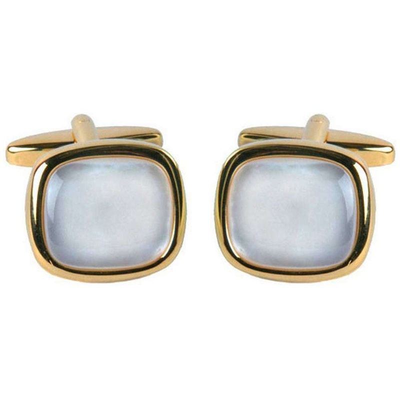 David Van Hagen Gold Plated Mother of Pearl Square Cufflinks – White/Gold