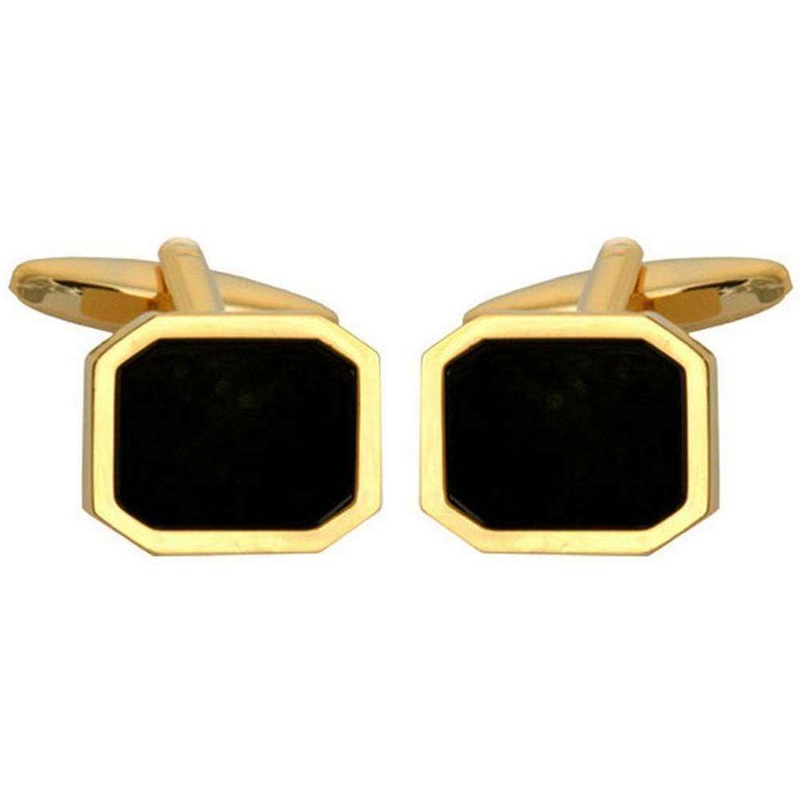 David Van Hagen Gold Plated Onyx Hexagon Cufflinks – Black/Gold