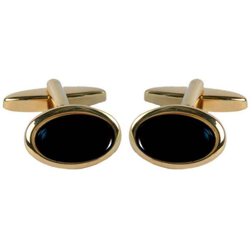 David Van Hagen Gold Plated Onyx Oval Cufflinks – Black/Gold