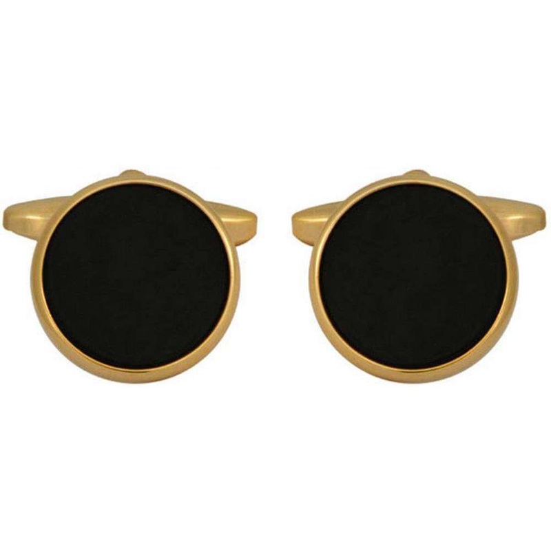David Van Hagen Gold Plated Onyx Round Cufflinks – Black/Gold