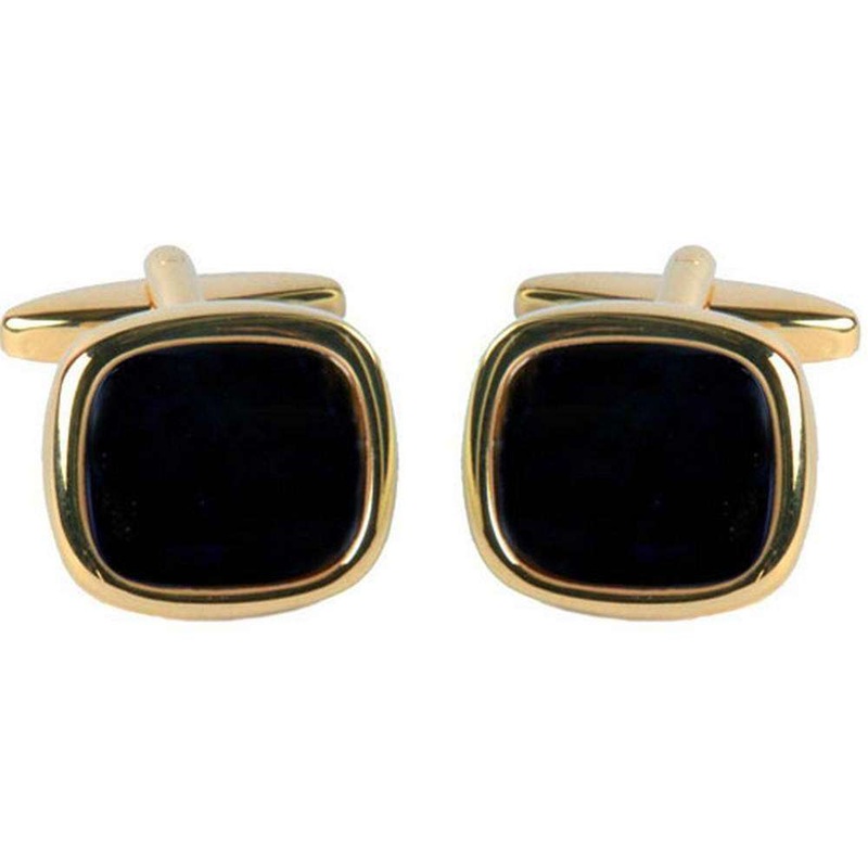 David Van Hagen Gold Plated Onyx Square Cufflinks – Black/Gold