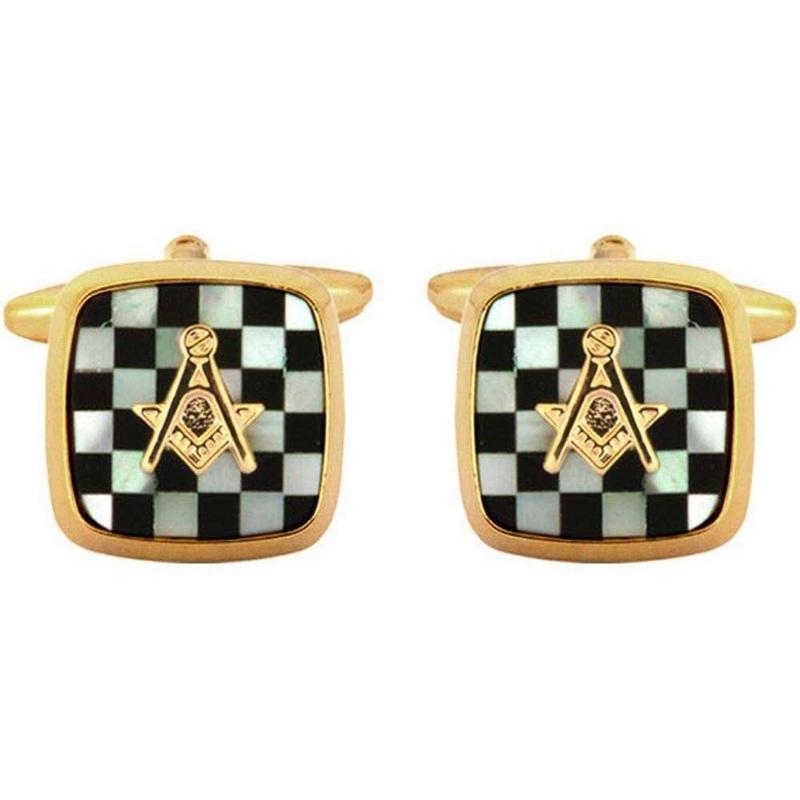 David Van Hagen Masonic Embossed Square Cufflinks – Mother of Pearl/Onyx