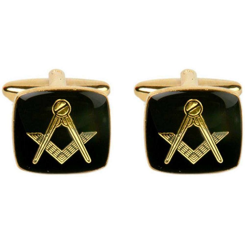 David Van Hagen Masonic Enamel Square Cufflinks – Black