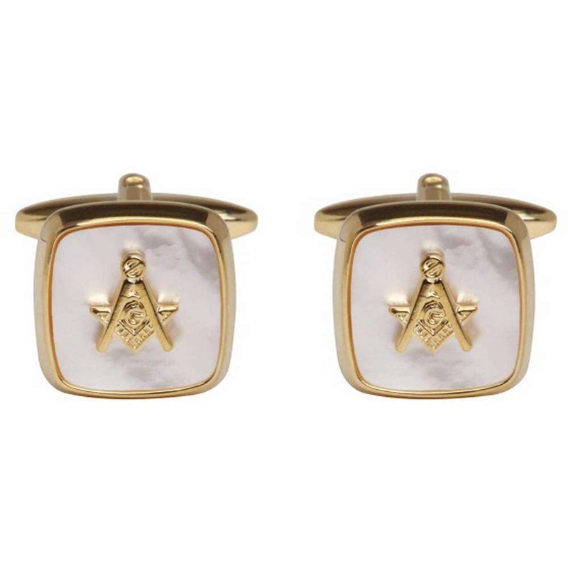 David Van Hagen Mother of Pearl Masonic Cufflinks – Gold