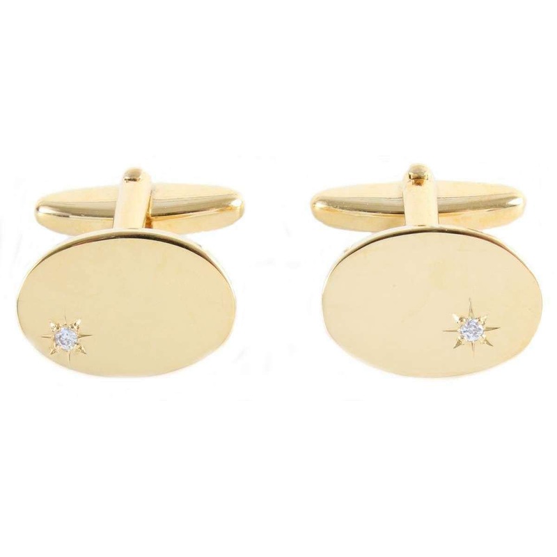 David Van Hagen Oval Cubic Zirconia Cufflinks – Gold