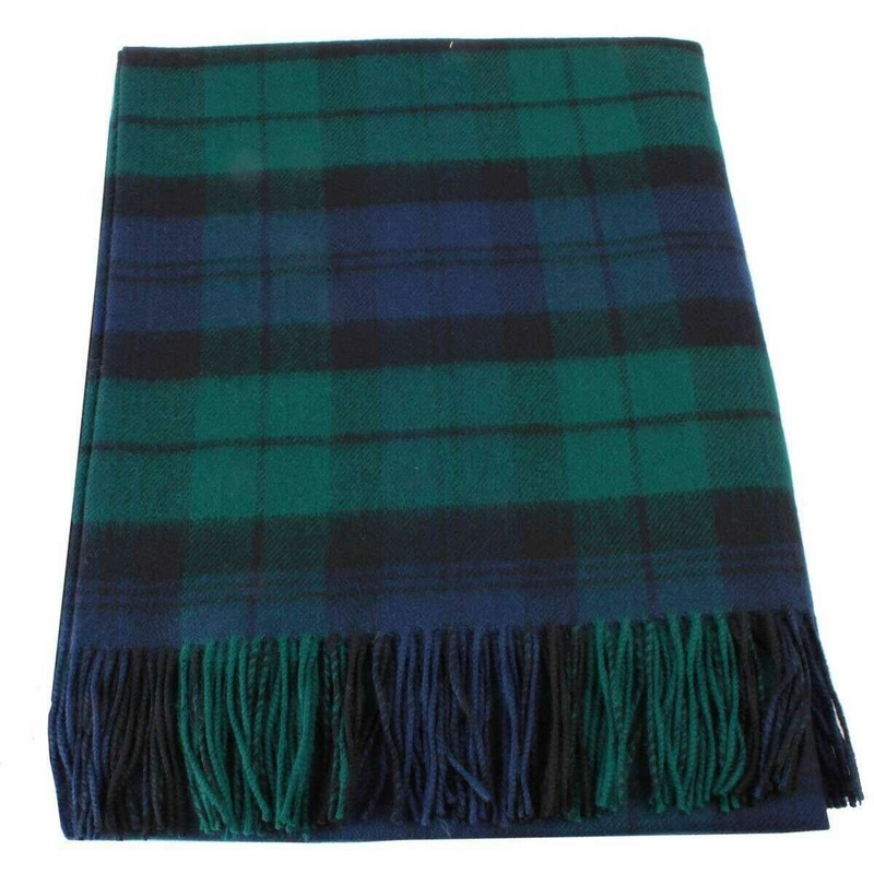 Locharron of Scotland Borders Black Watch Modern Tartan Lambswool Blanket – Green/Navy/Black