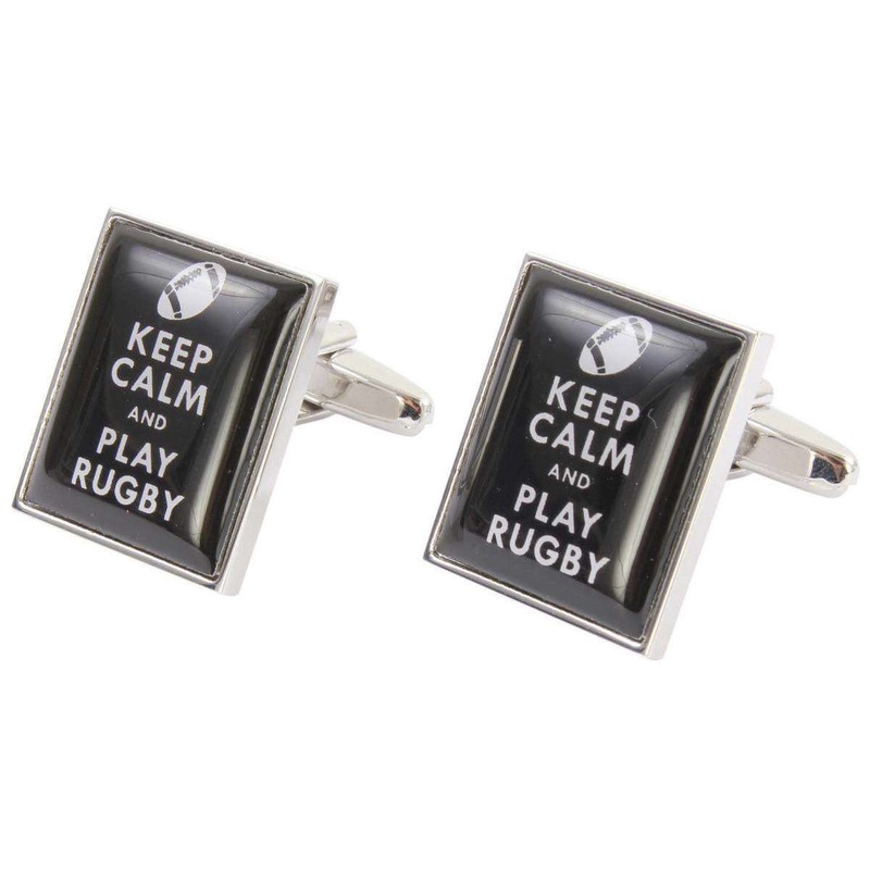 Zennor Keep Calm and Play Rugby Cufflinks – Black