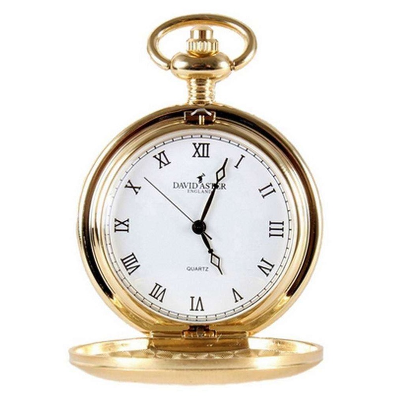 David Aster Brushed Quartz Full Hunter Pocket Watch – Gold