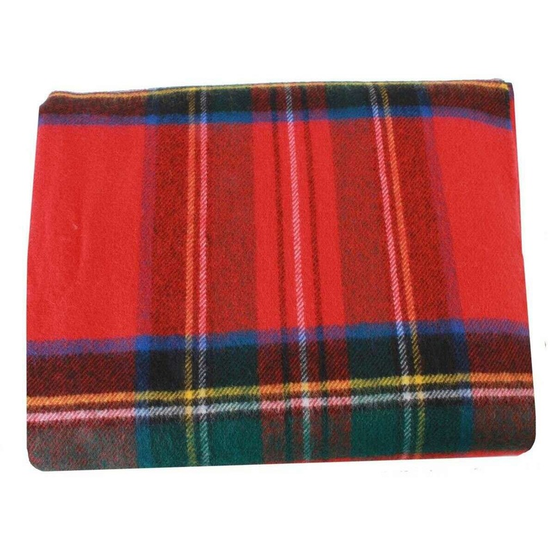 Locharron of Scotland Borders Royal Stewart Modern Tartan Lambswool Blanket – Red/Blue/Green