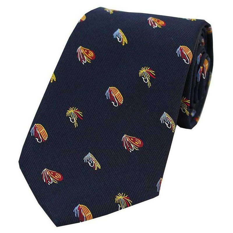 David Van Hagen Fishing Flies Woven Country Silk Tie – Navy