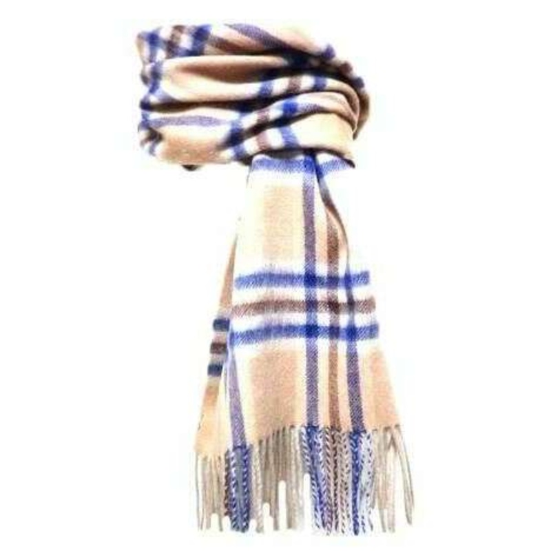 Knightsbridge Neckwear Checked Pure Wool Scarf – Beige/Blue