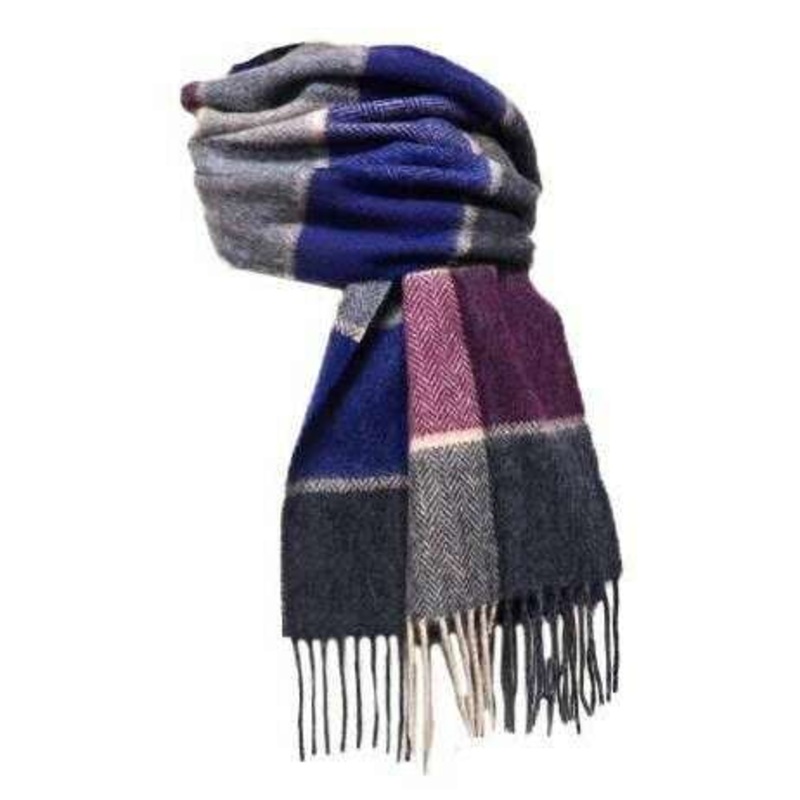 Knightsbridge Neckwear Herringbone Pure Wool Scarf – Purple/Navy/Beige