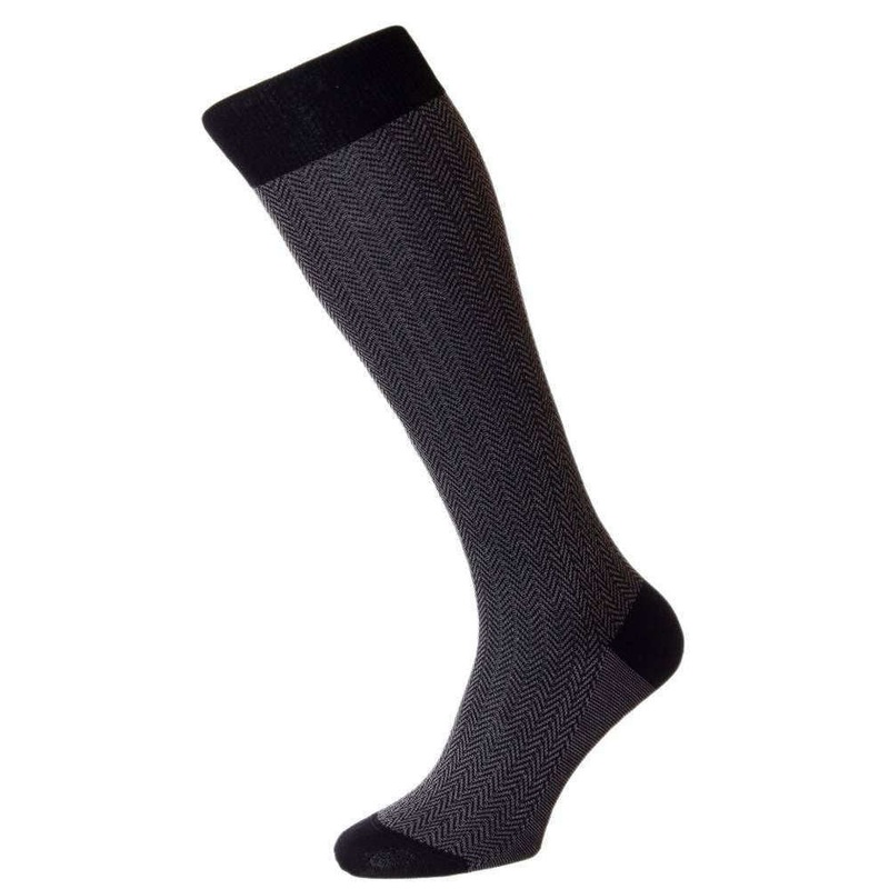 Pantherella Fabian Herringbone Over the Calf Socks – Black