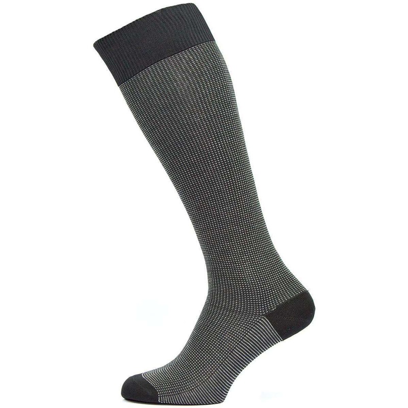 Pantherella Tewkesbury Three Colour Birdeye Over the Calf Cotton Lisle Socks – Black