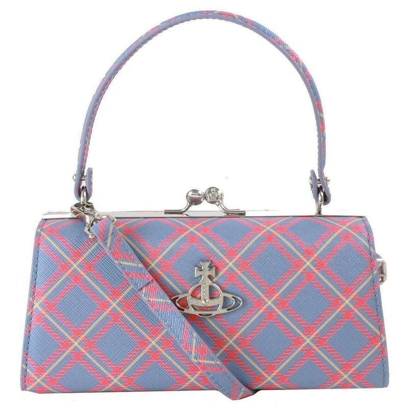 Vivienne Westwood Doll XL Frame Saffiano Printed Tartan Bag – Blue/Orange