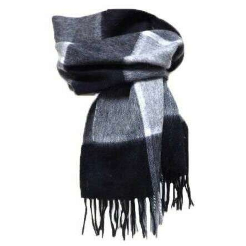 Knightsbridge Neckwear Large Checked Pure Wool Scarf – Black/Charcoal Grey