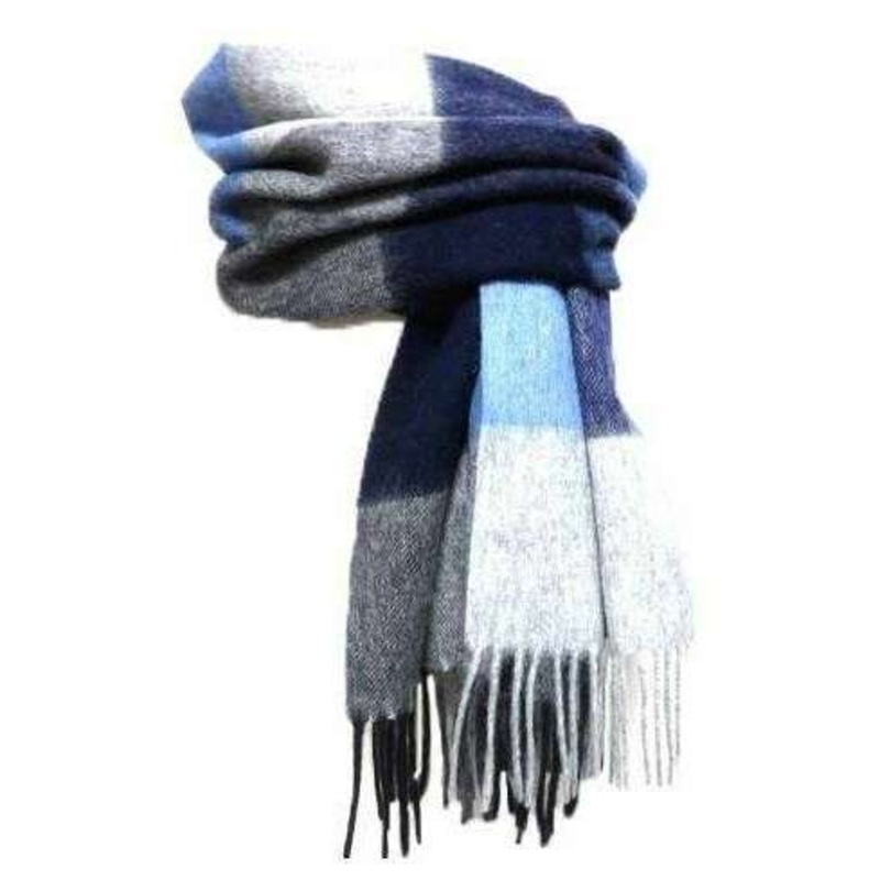 Knightsbridge Neckwear Large Checked Pure Wool Scarf – Blue/Grey