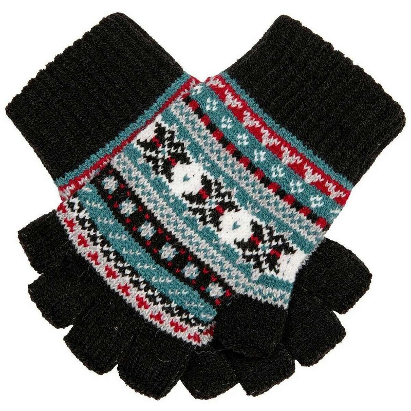 Dents Abstract Half Finger Knitted Gloves – Black