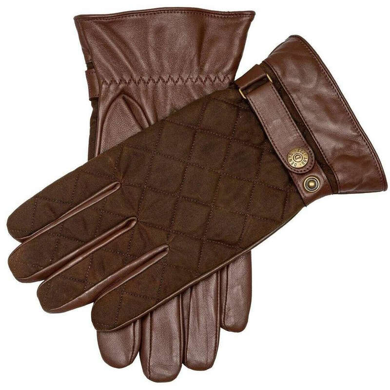 Dents Bruton Waxed Cotton Quilted Touchscreen Leather Gloves – Chestnut Brown