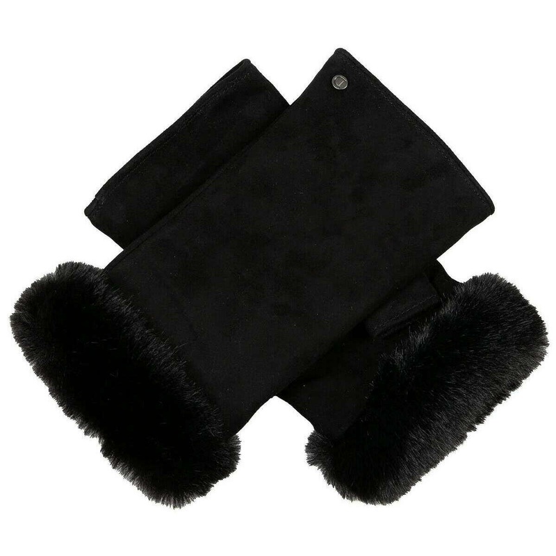 Dents Eva Trim Fingerless Suede Mittens – Black