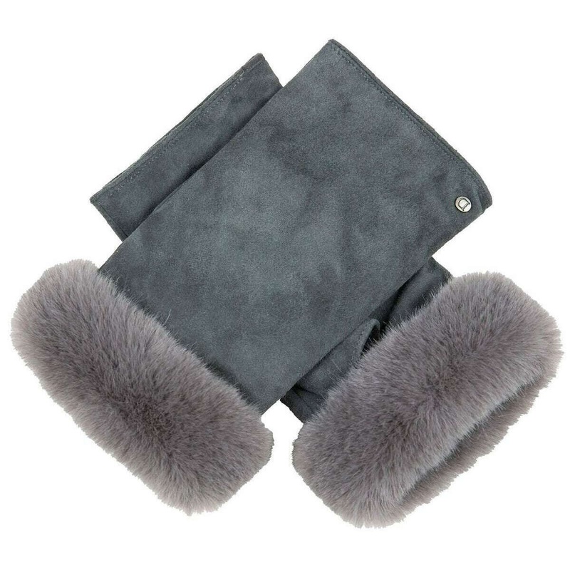Dents Eva Trim Fingerless Suede Mittens – Charcoal Grey