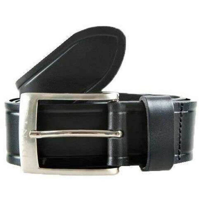 Dents Heritage Satin Nickel Buckle Embossed Edge Full-Grain Leather Belt – Black