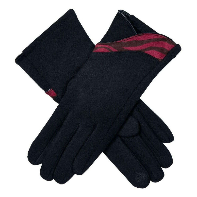 Dents Zebra Print Touchscreen Velour-Lined Gloves – Black