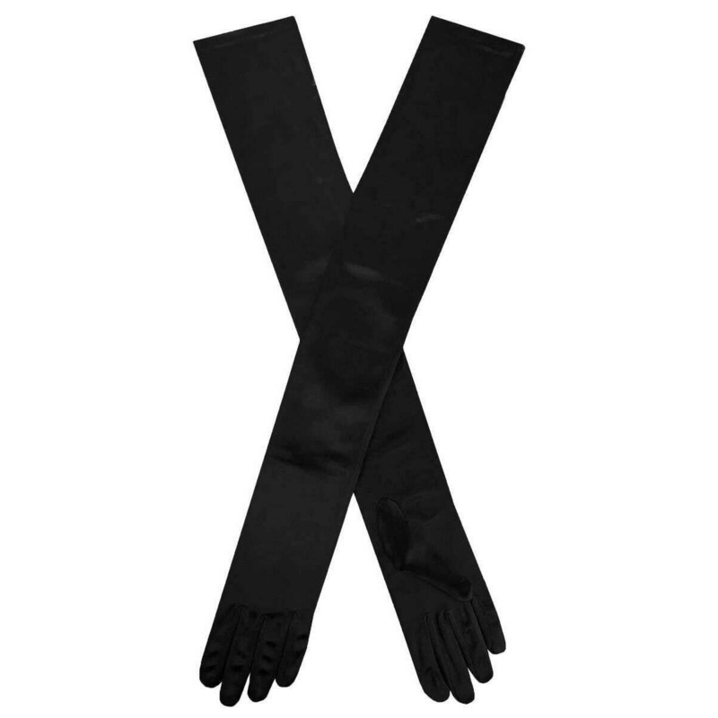 Dents Charlotte Long Opera Satin Gloves – Black