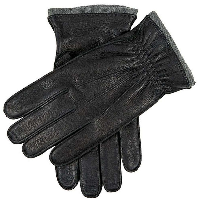 Dents Edington Cashmere Lined Deerskin Leather Gloves – Black/Grey