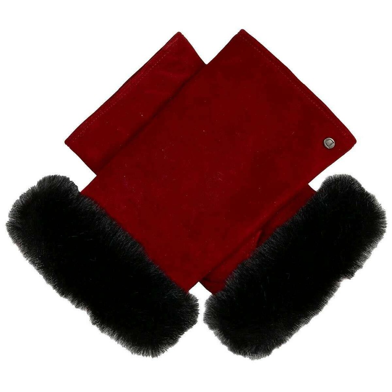 Dents Eva Trim Fingerless Suede Mittens – Berry/Black