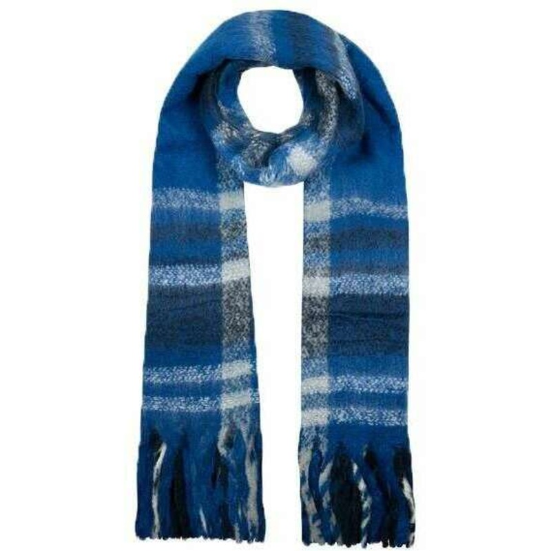 Dents Plaid Check Tassel Scarf – Cobalt Blue