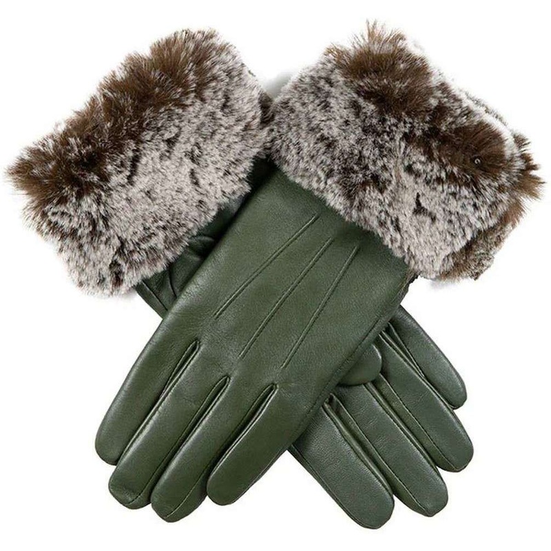 Dents Sarah Hairsheep Leather Faux Cuff Gloves – Sage Green