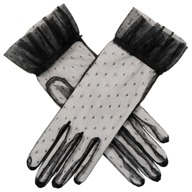 Dents Savannah Tulle Frill Cuff Gloves – Black