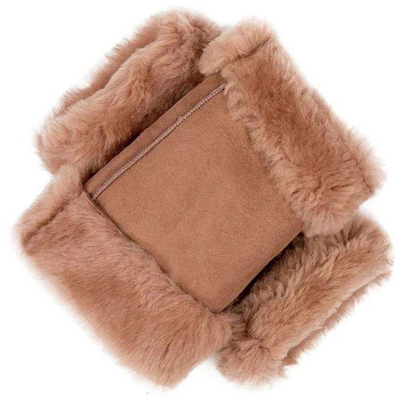 Dents Vera Sheepskin Fingerless Mittens – Honey Beige
