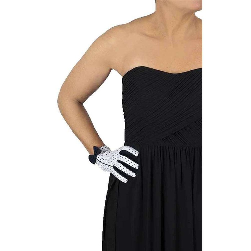 Dents Vivienne Spotted Bow Trim Cotton Gloves – White/Navy